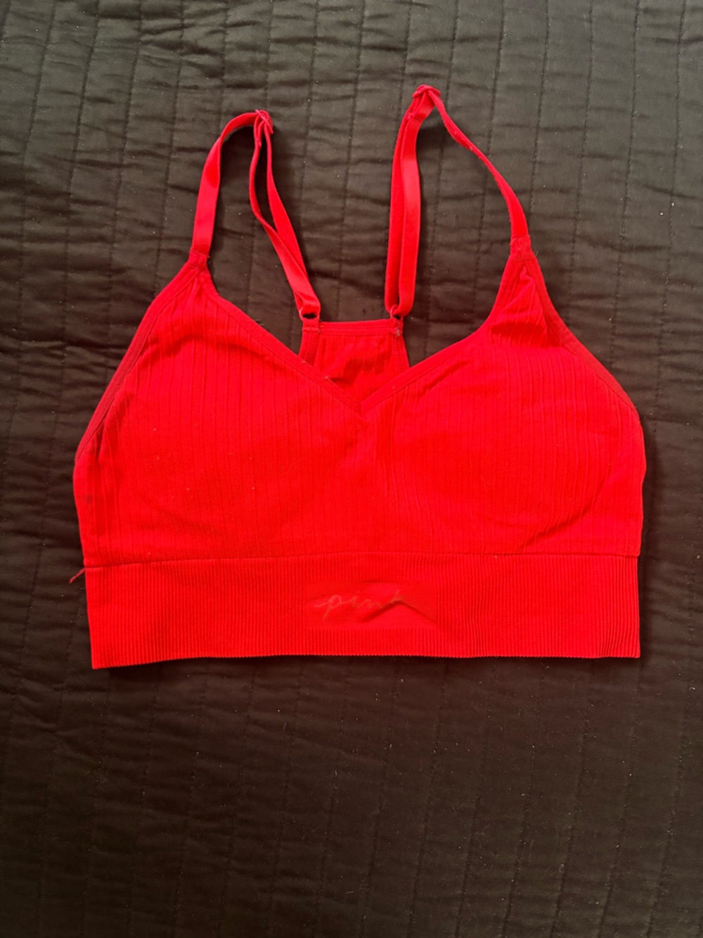 PINK Victoria's Secret Red Ribbed Seamless Sports Bra